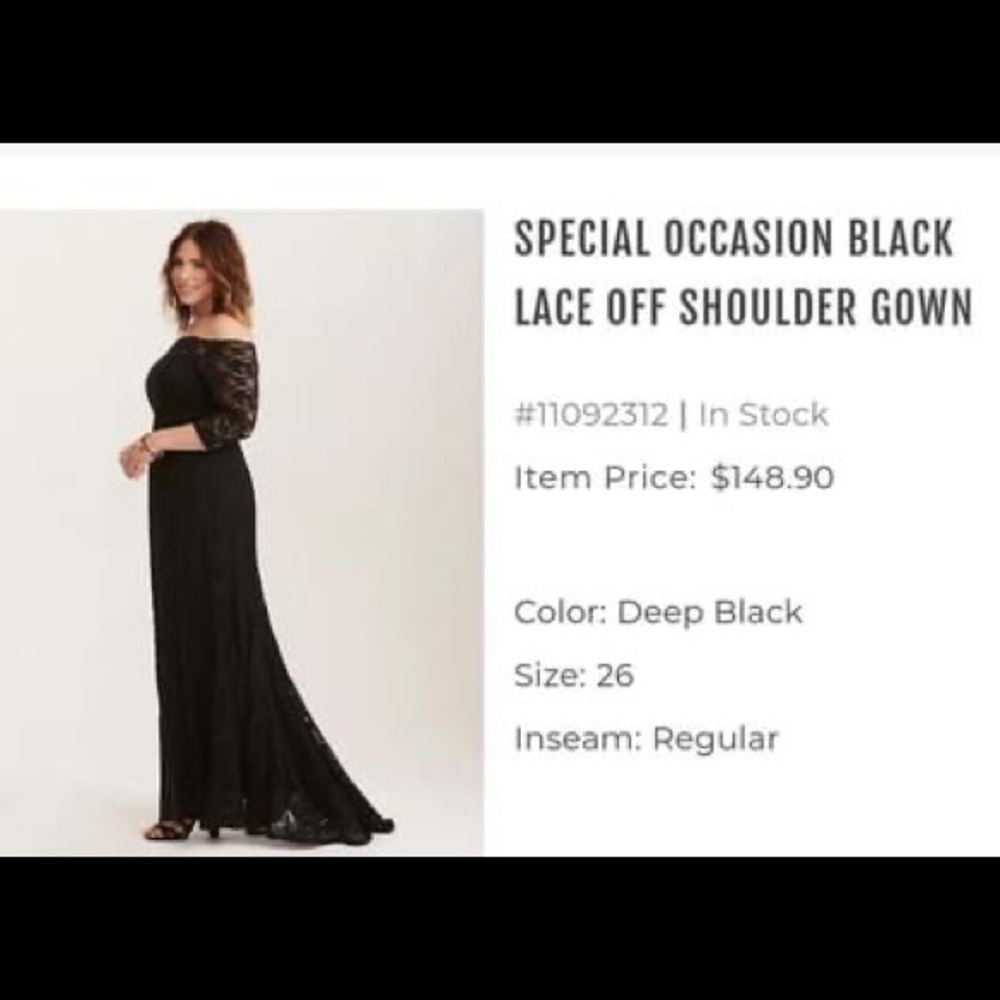 SPECIAL OCCASION BLACK LACE OFF SHOULDER GOWN (SIZE 26)